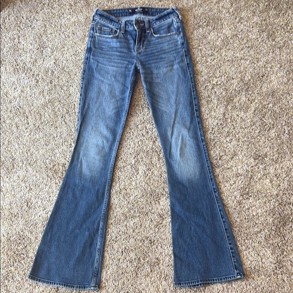 Hollister Blue Flare Wide Leg Jeans Classic Denim Low Rise Size 24L
